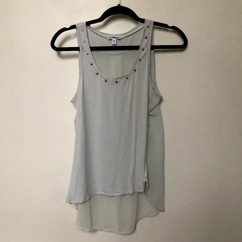 Light Green Studded Sleeveless Blouse Sheer Back